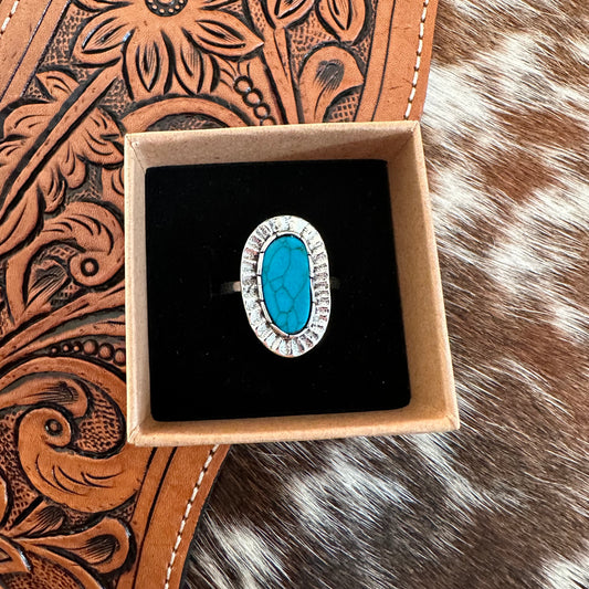 Flat Detailed Turquoise Ring