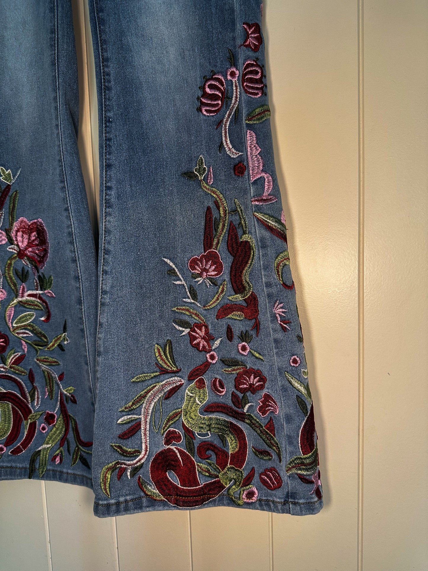 Embroidered Bell Bottom Jeans