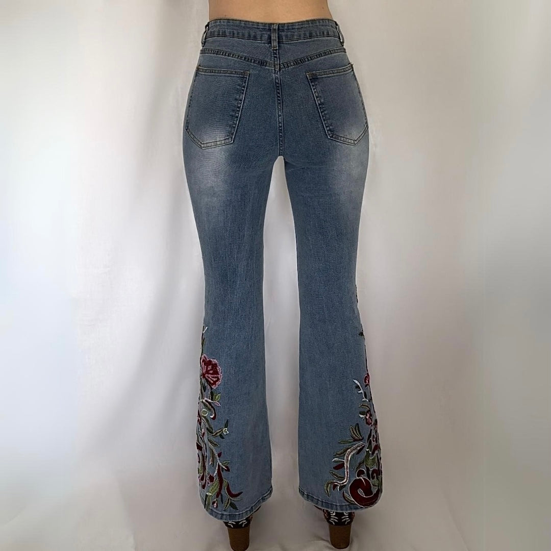 Embroidered Bell Bottom Jeans